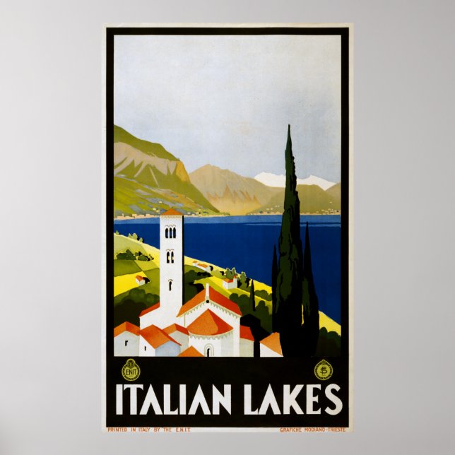 Italian Lakes vintage travel poster (Front)