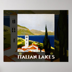 Italian Lakes Vintage Travel Poster Art