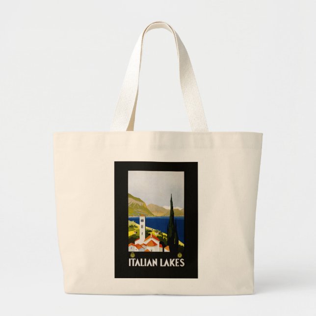 Italian Lakes Vintage Travel Poster Large Tote Bag (Front)