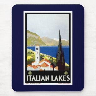 "Italian Lakes" Vintage Travel Poster Mouse Mat