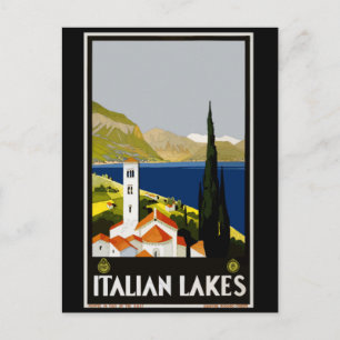 Italian Lakes Vintage Travel Poster Postcard