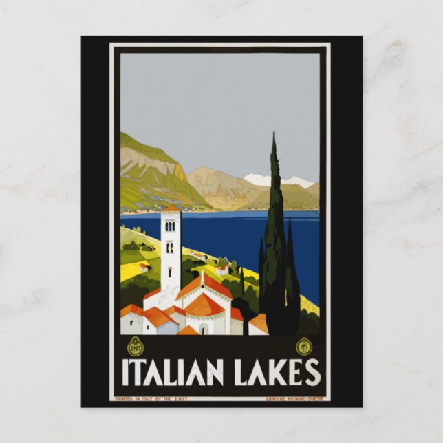 Italian Lakes Vintage Travel Poster Postcard (Front)