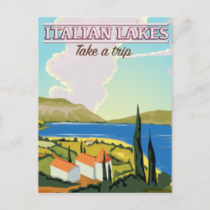 Italian lakes vintage travel poster postcard