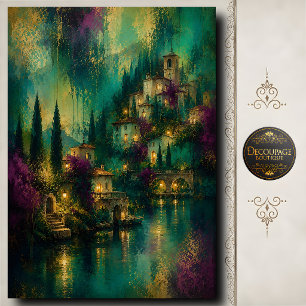 Italian Lakeside Village Decoupage Emerald Art Tissue Paper