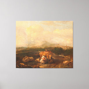 Italian Landscape with Cattle, Nicolaes van Helt Canvas Print