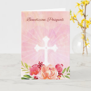 Italian Language Easter Blessings Flowers Cross Card