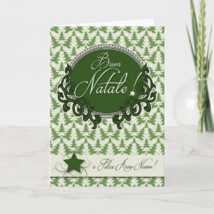 Italian Language Retro Green Christmas Trees Holiday Card