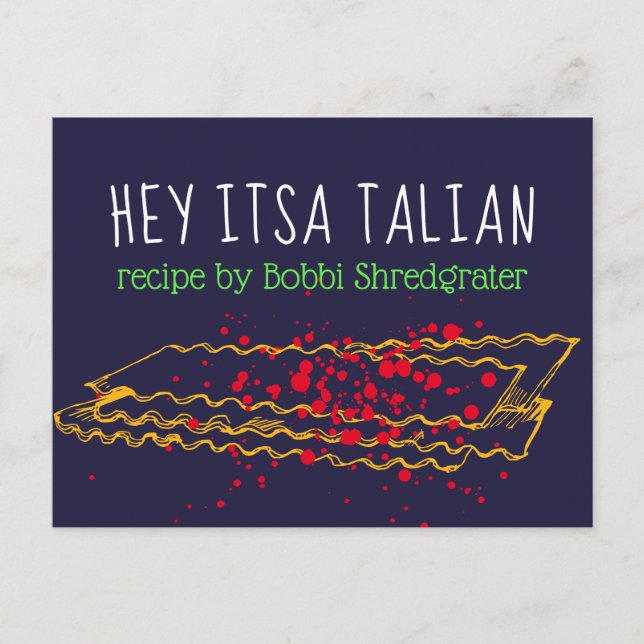 Italian lasagne pasta personalised recipe card (Front)