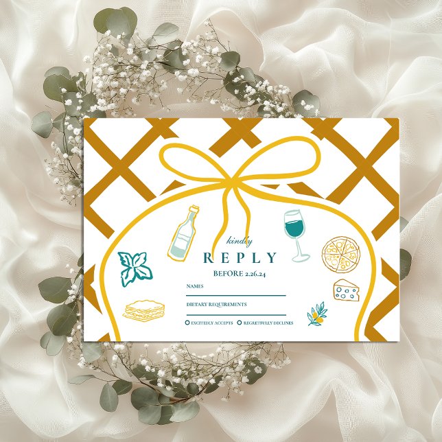 Italian Lattice Food Wedding Sketch RSVP Card (Creator Uploaded)