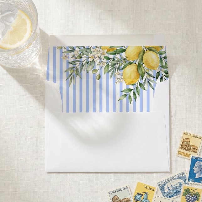 Italian Lemon And Blue Striped Wedding Envelope (Creator Uploaded)