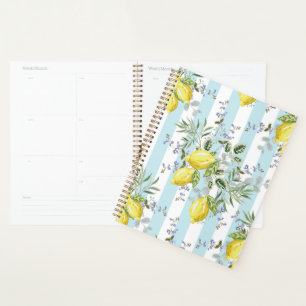 Italian Lemon Blossom Floral Stripe Mediterranean Planner