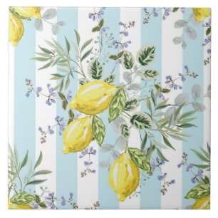 Italian Lemon Blossom Floral Stripe Mediterranean Tile