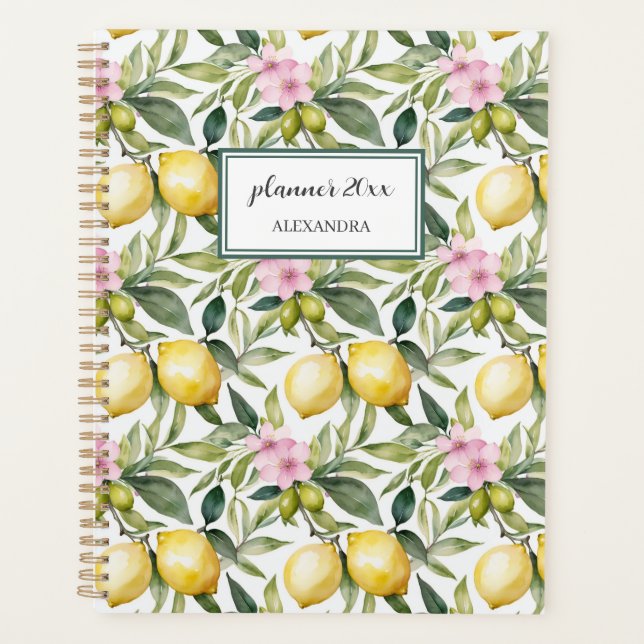 Italian Lemon Blossom Mediterranean Watercolor  Planner (Front)