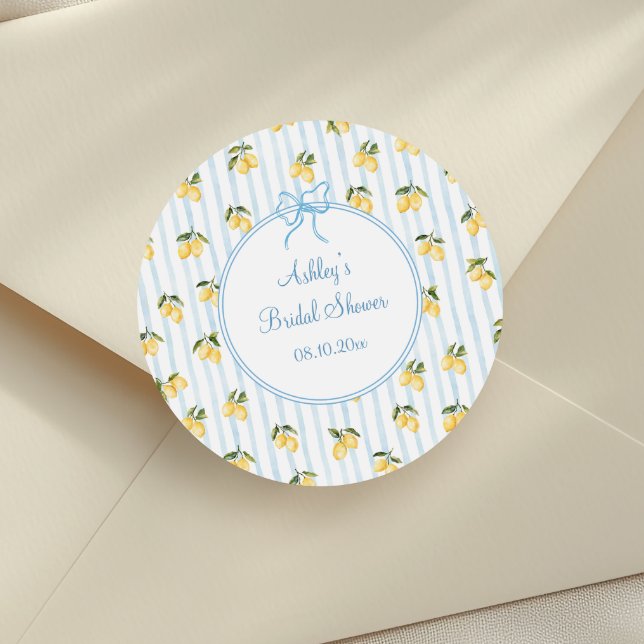 Italian Lemon Blue Bow  Classic Round Sticker (Creator Uploaded)