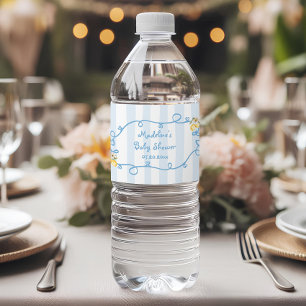 Italian Lemon Blue Bows Baby Shower Water Bottle Label