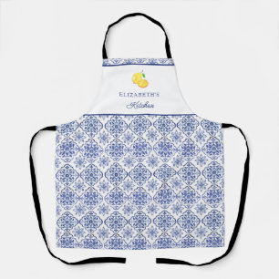 Italian Lemon Blue Tile Personalised Mediterranean Apron