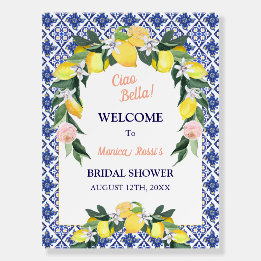 Italian Lemon Blue Tiles Bridal Shower Welcome 