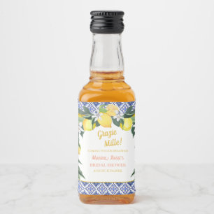 Italian Lemon Blue Tiles Grazie Mille Bridal Showe Liquor Bottle Label