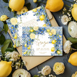 Italian Lemon Blue Tiles Italy Bridal Shower Thank You Card<br><div class="desc">Transport your guests to a Mediterranean paradise with our Lemon and Blue Tile Bridal Shower Thank You Cards! This enchanting design features vibrant watercolor lemons complemented by intricate blue tiles reminiscent of Italian or Moroccan patterns, adorned with delicate blue flowers. Perfect for a chic and stylish affair, this card sets...</div>