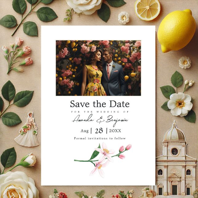 Italian Lemon Botanical Wedding Photo QR Code Save The Date (Italian Lemon Botanical Wedding Photo QR Code Save The Date)