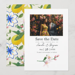 Italian Lemon Botanical Wedding Photo QR Code Save The Date