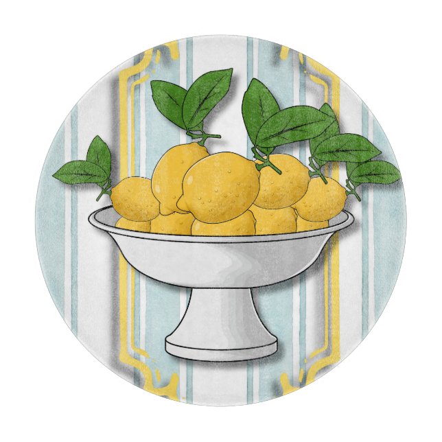 Italian Lemon Bowl Kitchen Print | Coastal  Cutting Board (Front)
