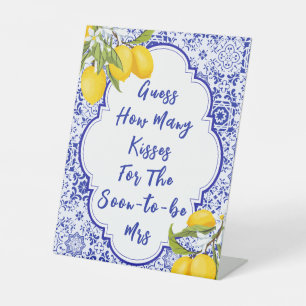Italian Lemon Bridal Shower Guess how Many Kisses Pedestal Sign
