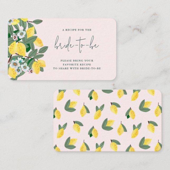 Italian Lemon Bridal Shower Share A Recipe Enclosure Card (Front/Back)