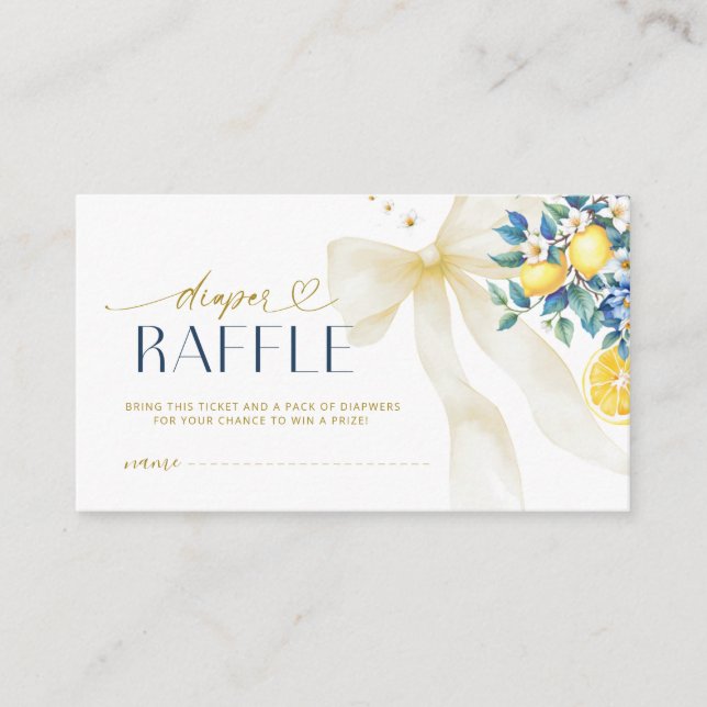 Italian Lemon Citrus Blue Tile Diaper Raffle  Enclosure Card (Front)