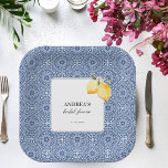 Italian Lemon Floral & Blue Tile Bridal Shower Paper Plate<br><div class="desc">These elegant paper plates,  featuring Italian lemon floral and custom text would make a great addition to your bridal shower celebration. Easily add your own details by clicking on the "personalise" option.</div>