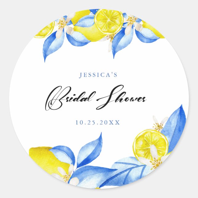 Italian Lemon Floral Bridal Shower  Classic Round Sticker (Front)