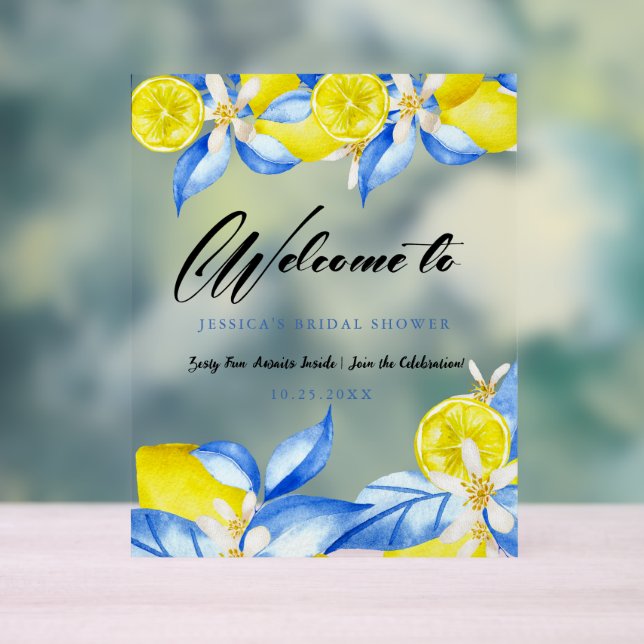 Italian Lemon Floral Bridal Shower invite Acrylic Sign (Neutral)
