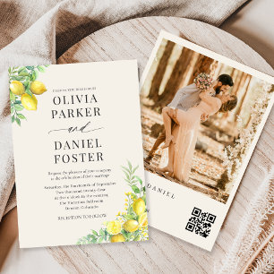 Italian Lemon Garden QR Code Photo Wedding Invitation