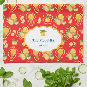 Italian Lemon Gelato Pattern Personalised Monogram Tea Towel
