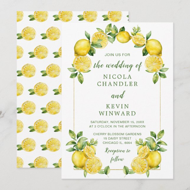 Italian Lemon Greenery Frame Wedding Invitation (Front/Back)