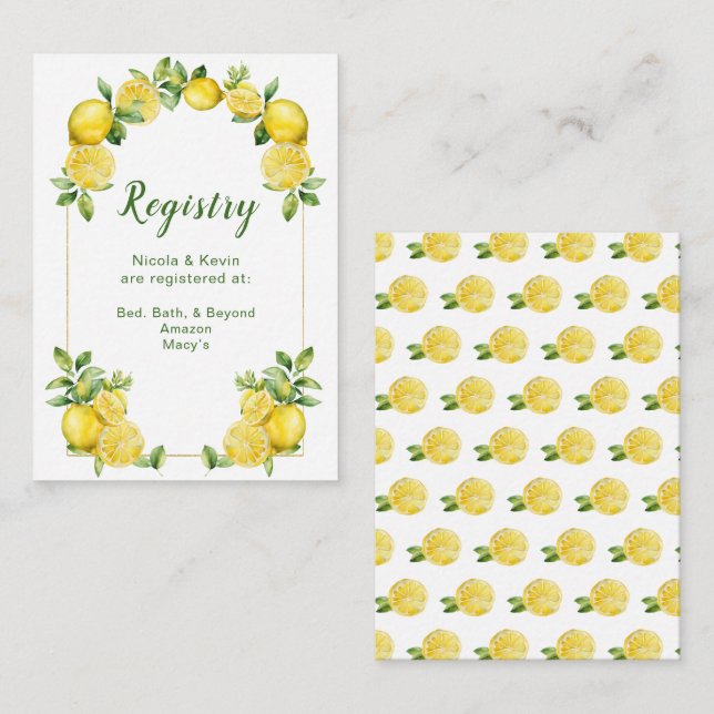 Italian Lemon Greenery Frame Wedding Registry Enclosure Card (Front/Back)