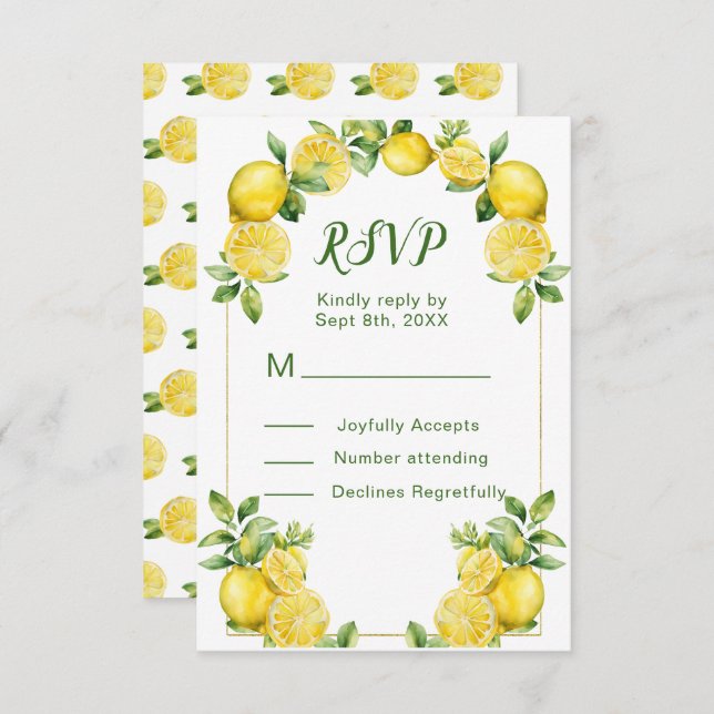 Italian Lemon Greenery Frame Wedding RSVP Card (Front/Back)