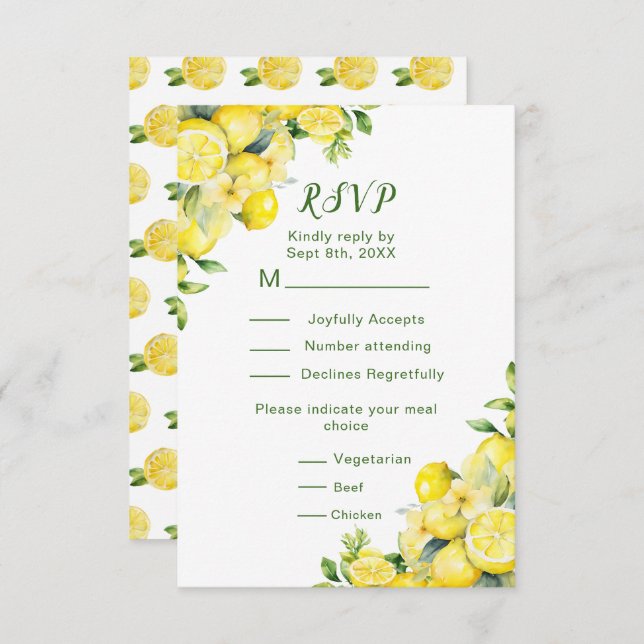 Italian Lemon Greenery Frame Wedding RSVP Card (Front/Back)