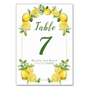 Italian Lemon Greenery Frame Wedding Table Number