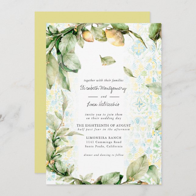 Italian Lemon Grove | Boho Botanical Wedding Invitation (Front/Back)