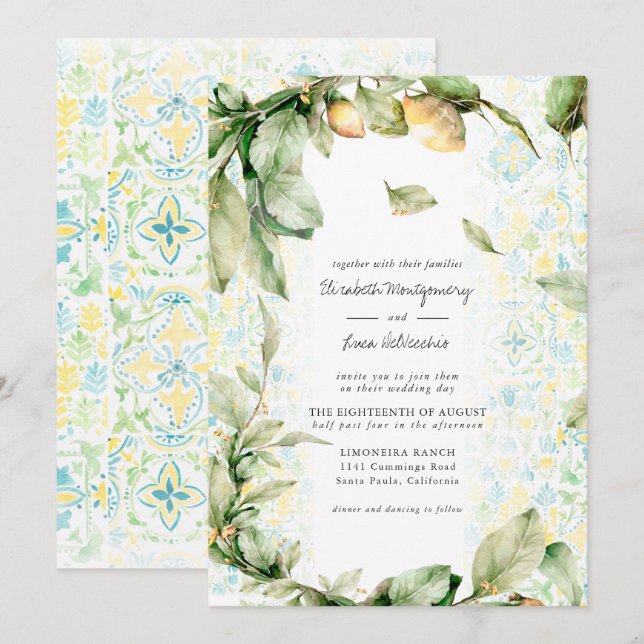 Italian Lemon Grove | Boho Botanical Wedding Invitation (Front/Back)