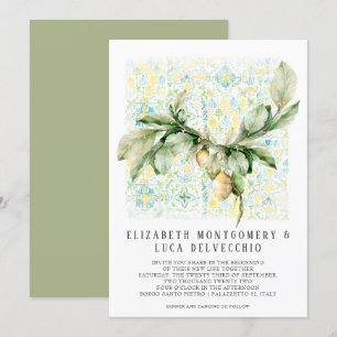 Italian Lemon Grove   Boho Botanical Wedding Invitation