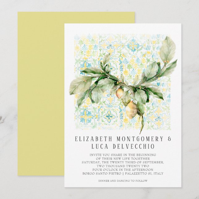 Italian Lemon Grove | Boho Botanical Wedding Invitation (Front/Back)