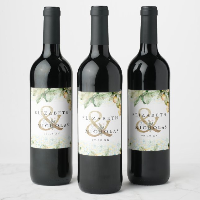Italian Lemon Grove Personalised Wedding Wine Label (Bottles)