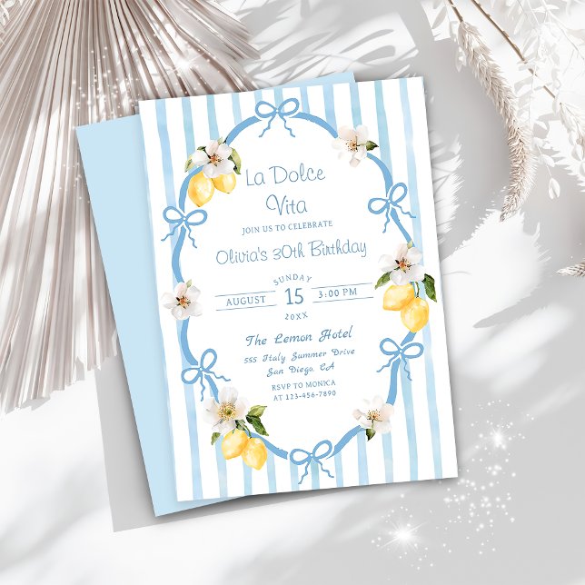 Italian Lemon La Dolce Vita Birthday Striped Invitation (Creator Uploaded)