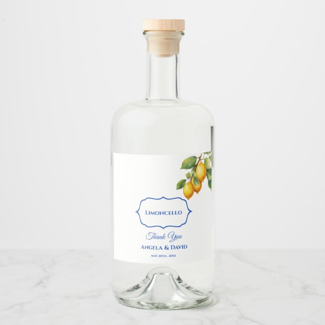 Italian Lemon Limoncello Wedding Liquor Bottle Label (Front)