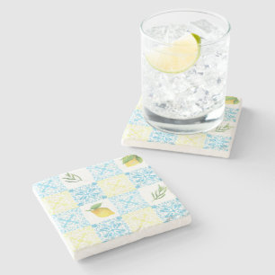 Italian Lemon Mediterranean Pattern Stone Coaster