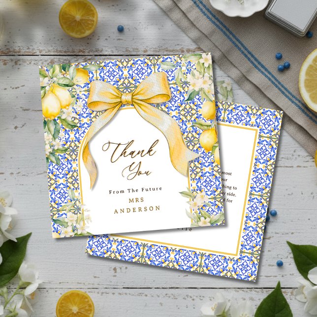 Italian Lemon Mediterranean Tile Elegant Coquette Thank You Card (Italian Lemon Mediterranean Tile Elegant Coquette Thank You Card)