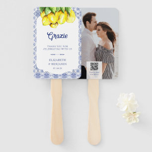 Italian Lemon Mediterranean Wedding Photo QR Code Hand Fan