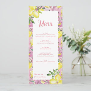 Italian Lemon Menu Card Pink Yellow Bridal Shower